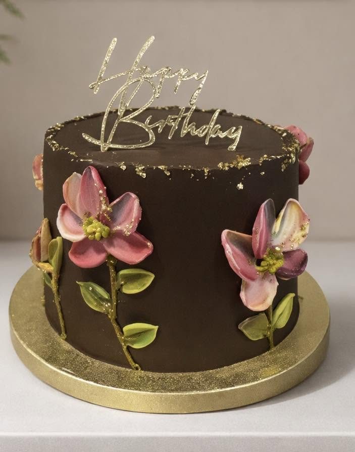 Happy birthday cake with chocolate ganache